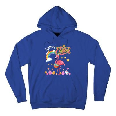 Happy Easter Flamingo With Eggs Basket Chocolate Eggs Hunt Meaningful Gift Tall Hoodie