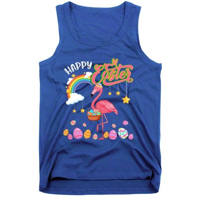 Happy Easter Flamingo With Eggs Basket Chocolate Eggs Hunt Meaningful Gift Tank Top