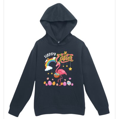 Happy Easter Flamingo With Eggs Basket Chocolate Eggs Hunt Meaningful Gift Urban Pullover Hoodie