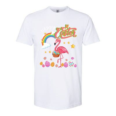 Happy Easter Flamingo With Eggs Basket Chocolate Eggs Hunt Meaningful Gift Softstyle CVC T-Shirt