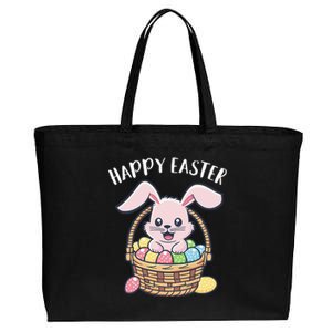 Happy Easter funny bunny eggs hunting rabbit Cotton Canvas Jumbo Tote