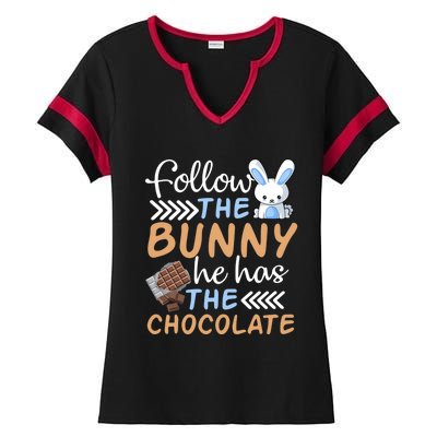 Happy Easter Follow The Bunny He Has Chocolate Cool Gift Ladies Halftime Notch Neck Tee