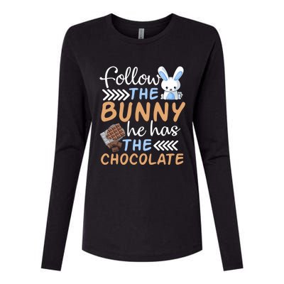 Happy Easter Follow The Bunny He Has Chocolate Cool Gift Womens Cotton Relaxed Long Sleeve T-Shirt