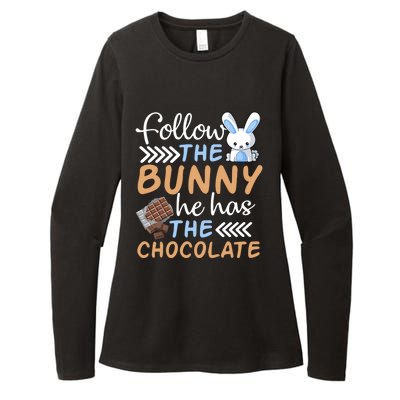 Happy Easter Follow The Bunny He Has Chocolate Cool Gift Womens CVC Long Sleeve Shirt