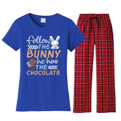 Happy Easter Follow The Bunny He Has Chocolate Cool Gift Women's Flannel Pajama Set