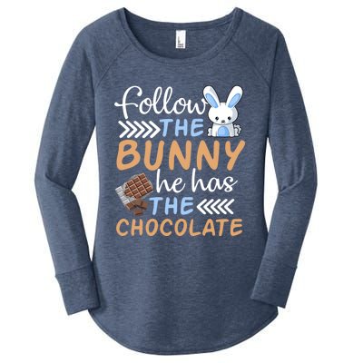 Happy Easter Follow The Bunny He Has Chocolate Cool Gift Women's Perfect Tri Tunic Long Sleeve Shirt