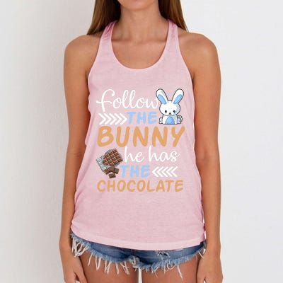 Happy Easter Follow The Bunny He Has Chocolate Cool Gift Women's Knotted Racerback Tank