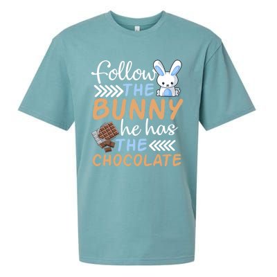 Happy Easter Follow The Bunny He Has Chocolate Cool Gift Sueded Cloud Jersey T-Shirt