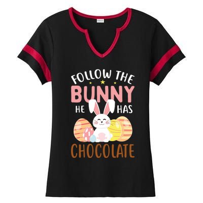 Happy Easter Follow The Bunny He Has Chocolate Gift Ladies Halftime Notch Neck Tee