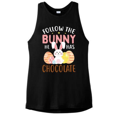 Happy Easter Follow The Bunny He Has Chocolate Gift Ladies PosiCharge Tri-Blend Wicking Tank