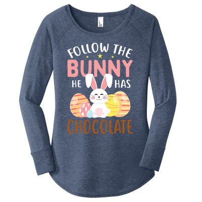 Happy Easter Follow The Bunny He Has Chocolate Gift Women's Perfect Tri Tunic Long Sleeve Shirt