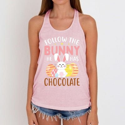 Happy Easter Follow The Bunny He Has Chocolate Gift Women's Knotted Racerback Tank