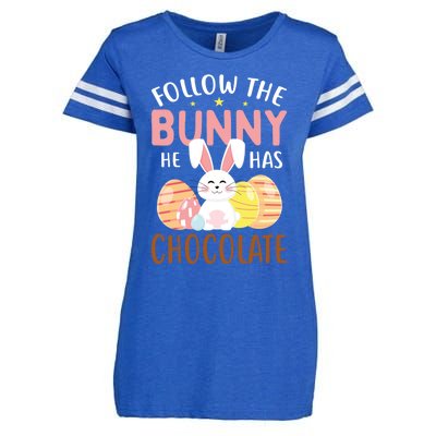 Happy Easter Follow The Bunny He Has Chocolate Gift Enza Ladies Jersey Football T-Shirt