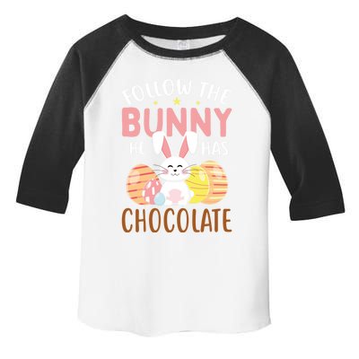 Happy Easter Follow The Bunny He Has Chocolate Gift Toddler Fine Jersey T-Shirt