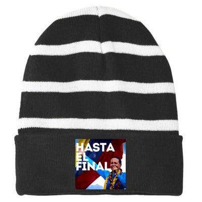 Hasta El Final Maria Corina Venezuela Libre Striped Beanie with Solid Band