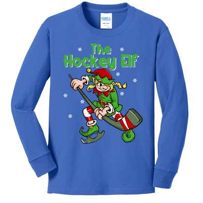 Hockey Elf Female Ice Hockey Player Christmas Great Gift Kids Long Sleeve Shirt