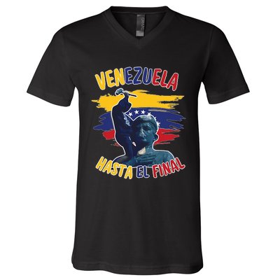 Hasta El Final Venezuela Flag Bandera De Venezuela 2024 V-Neck T-Shirt