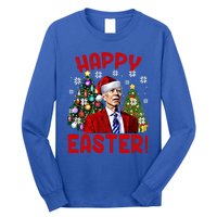 Happy Easter Funny Santa Joe Biden Confused Christmas Lights Gift Long Sleeve Shirt