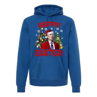 Happy Easter Funny Santa Joe Biden Confused Christmas Lights Gift Premium Hoodie