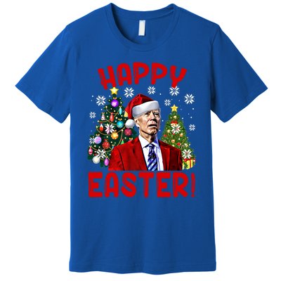 Happy Easter Funny Santa Joe Biden Confused Christmas Lights Gift Premium T-Shirt