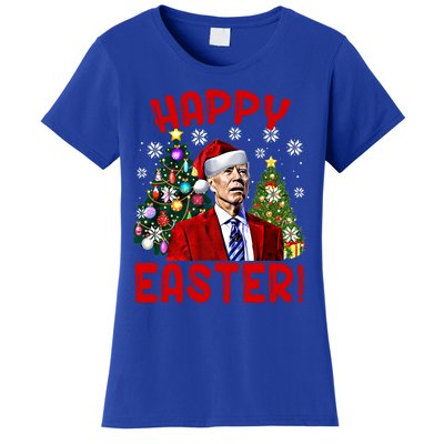 Happy Easter Funny Santa Joe Biden Confused Christmas Lights Gift Women's T-Shirt