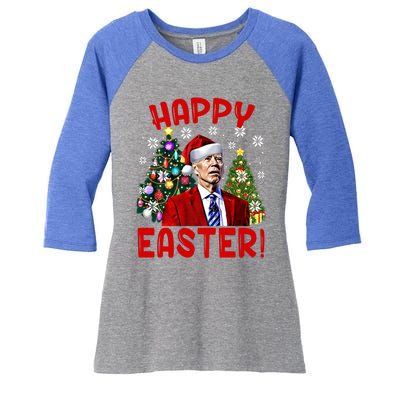 Happy Easter Funny Santa Joe Biden Confused Christmas Lights Gift Women's Tri-Blend 3/4-Sleeve Raglan Shirt