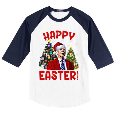 Happy Easter Funny Santa Joe Biden Confused Christmas Lights Gift Baseball Sleeve Shirt