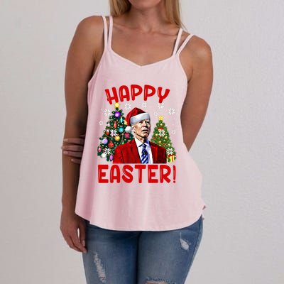 Happy Easter Funny Santa Joe Biden Confused Christmas Lights Gift Women's Strappy Tank