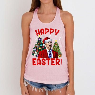 Happy Easter Funny Santa Joe Biden Confused Christmas Lights Gift Women's Knotted Racerback Tank