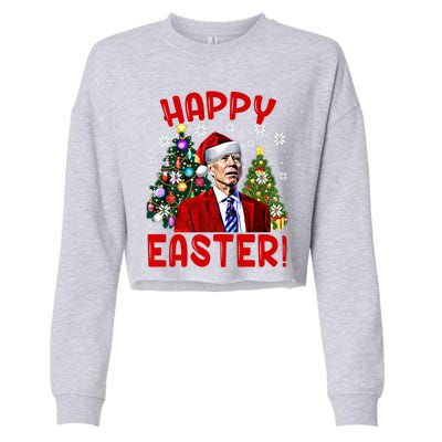 Happy Easter Funny Santa Joe Biden Confused Christmas Lights Gift Cropped Pullover Crew