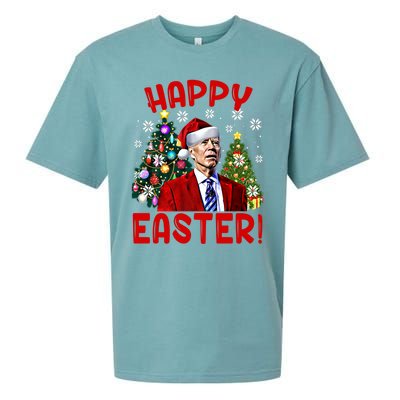 Happy Easter Funny Santa Joe Biden Confused Christmas Lights Gift Sueded Cloud Jersey T-Shirt