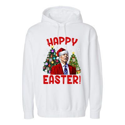 Happy Easter Funny Santa Joe Biden Confused Christmas Lights Gift Garment-Dyed Fleece Hoodie