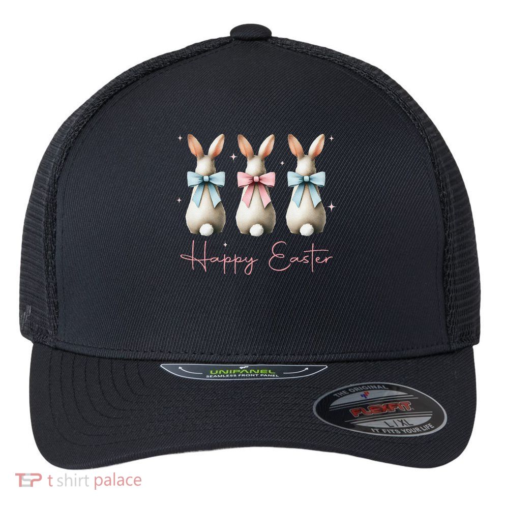 Happy Easter Funny Bunnies Coquette Bows Hunting Season Flexfit Unipanel Trucker Cap