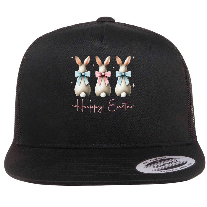 Happy Easter Funny Bunnies Coquette Bows Hunting Season Flatbill Hat