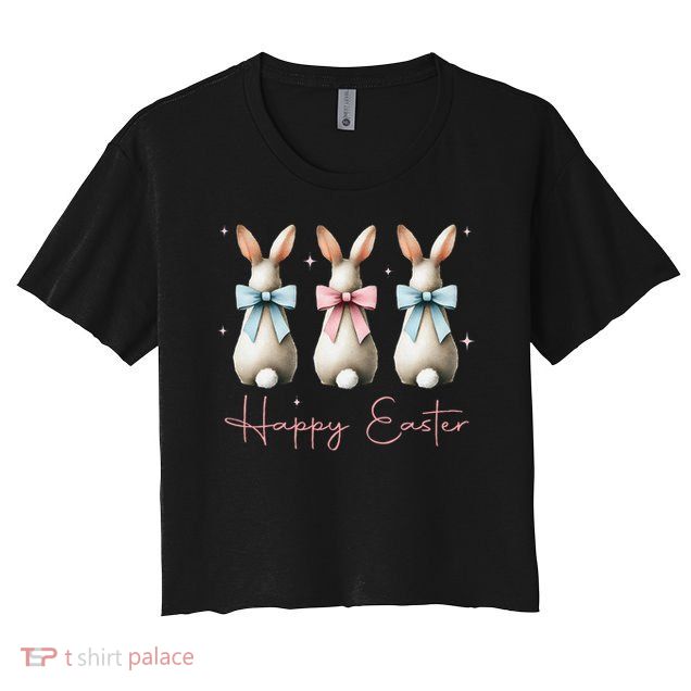 Happy Easter Funny Bunnies Coquette Bows Hunting Season Crop Top
