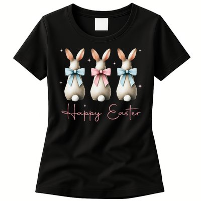 Happy Easter Funny Bunnies Coquette Bows Hunting Season Womens T-Shirt