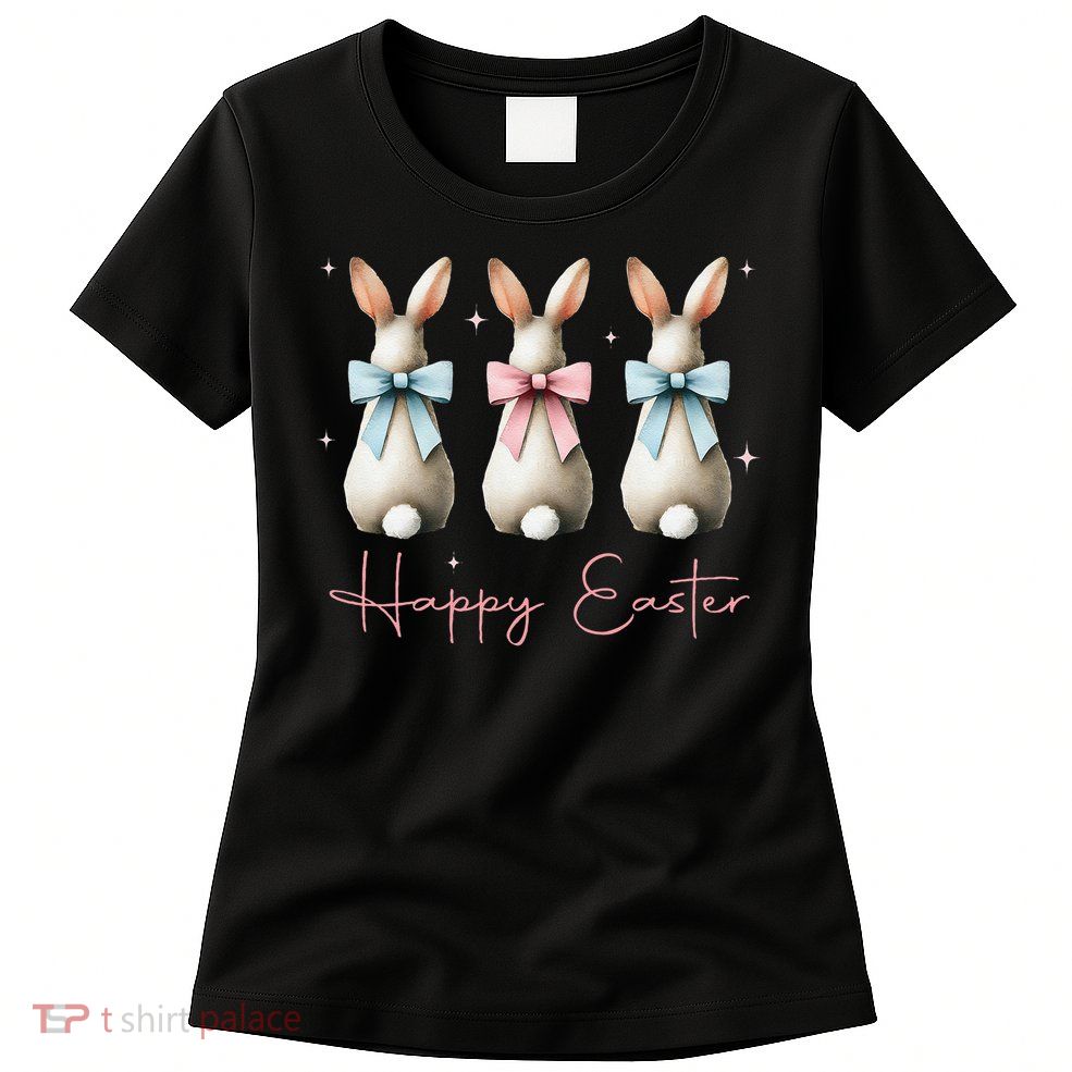 Happy Easter Funny Bunnies Coquette Bows Hunting Season Womens T-Shirt