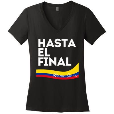 Hasta El Final Maria Corina Venezuela Libre Women's V-Neck T-Shirt