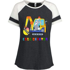 Happy Easter Funny Excavator Hunting Egg Enza Ladies Jersey Colorblock Tee