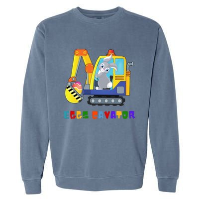 Happy Easter Funny Excavator Hunting Egg Garment-Dyed Sweatshirt