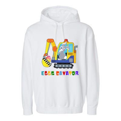 Happy Easter Funny Excavator Hunting Egg Garment-Dyed Fleece Hoodie