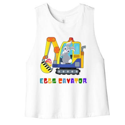 Happy Easter Funny Excavator Hunting Egg Women's Racerback Cropped Tank