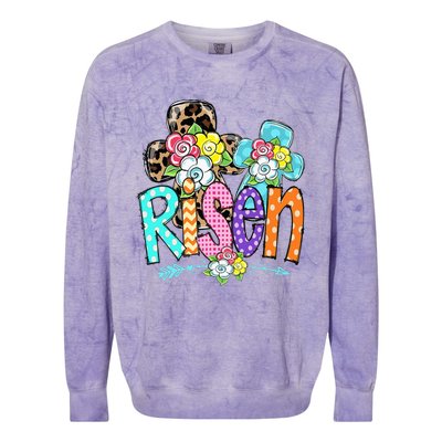 Happy Easter For Christian Girls Mom He Is Risen Leopard Colorblast Crewneck Sweatshirt