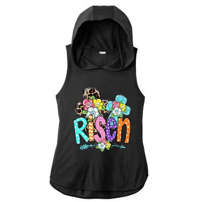 Happy Easter For Christian Girls Mom He Is Risen Leopard Ladies PosiCharge Tri-Blend Wicking Draft Hoodie Tank