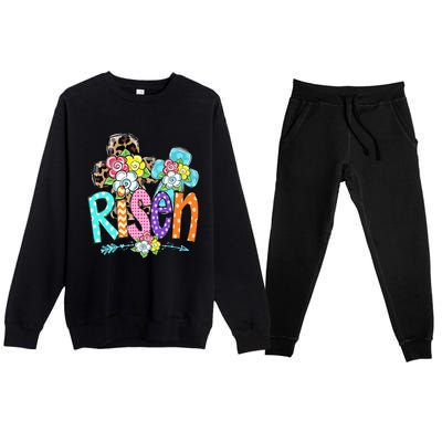 Happy Easter For Christian Girls Mom He Is Risen Leopard Premium Crewneck Sweatsuit Set