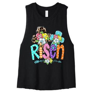 Happy Easter For Christian Girls Mom He Is Risen Leopard Women's Racerback Cropped Tank