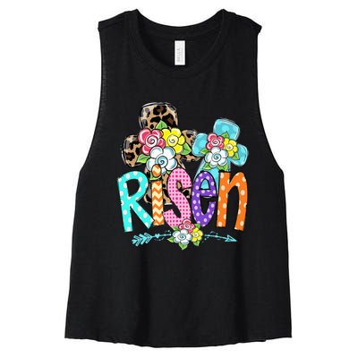 Happy Easter For Christian Girls Mom He Is Risen Leopard Women's Racerback Cropped Tank