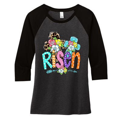 Happy Easter For Christian Girls Mom He Is Risen Leopard Women's Tri-Blend 3/4-Sleeve Raglan Shirt