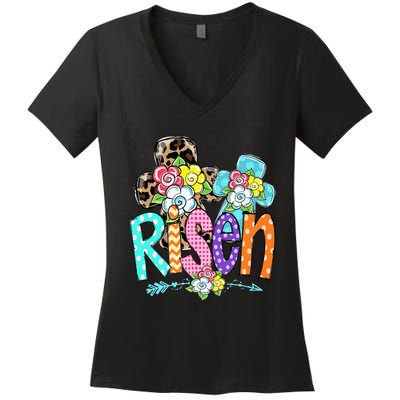 Happy Easter For Christian Girls Mom He Is Risen Leopard Women's V-Neck T-Shirt