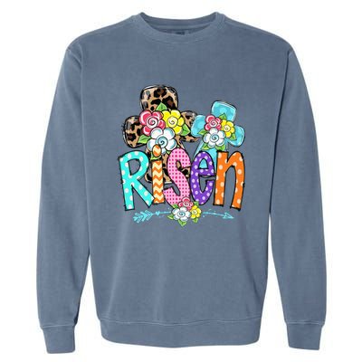 Happy Easter For Christian Girls Mom He Is Risen Leopard Garment-Dyed Sweatshirt